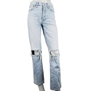RE/DONE High-Rise Loose Rigid Straight Leg Denim Jeans Bleach Destroyed size 25
